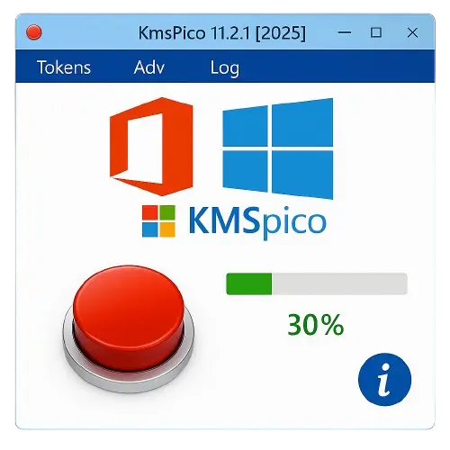 KMSPico 2025 interface showing activation options for Windows 11/10/8 and Office 2016/2019/2021